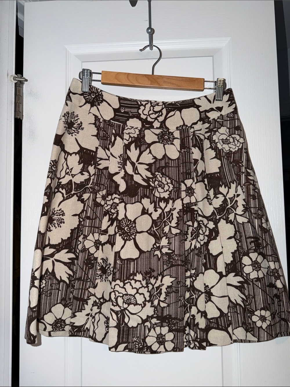 Floral A-Line Skirt in Cream and Brown